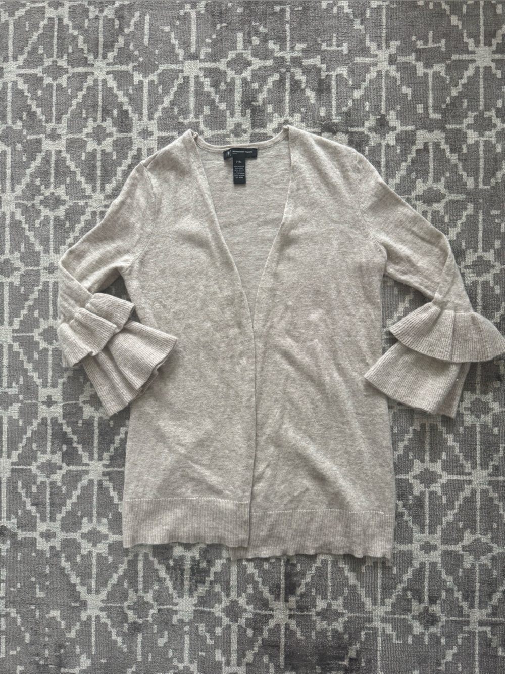 INC International Concepts Petite Ruffle Sleeve Wool Silk Cashmere Cardigan P/M